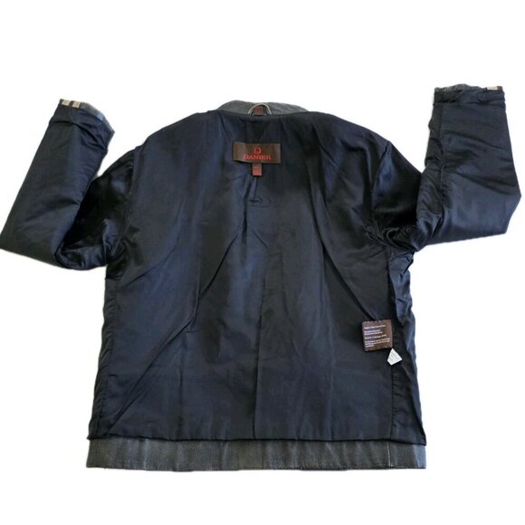 Danier Leather Jacket Men M Gray Biker Zip Striped LS Pockets Textured Rigid VTG - Picture 13 of 16